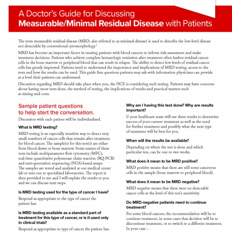 Doctor’s Guide for Discussing Measurable/Minimal Residual Disease with Patients