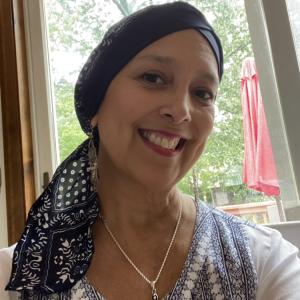 primary mediastinal B-cell lymphoma (PMBL) woman with head wrap